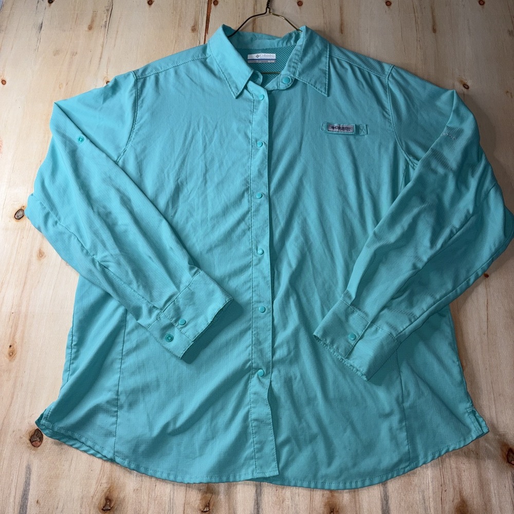 Columbia PFG Women's XL Teal Long Sleeve Button-Up Fishing Shirt Ventilated